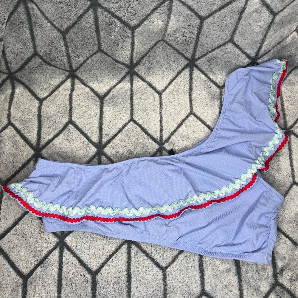 J. Crew Periwinkle Rick Rack One Shoulder Ruffle Bikini Top W